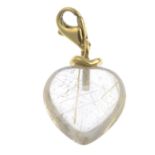 An 18ct gold rutilated quartz heart pendant, with 9ct gold chain.