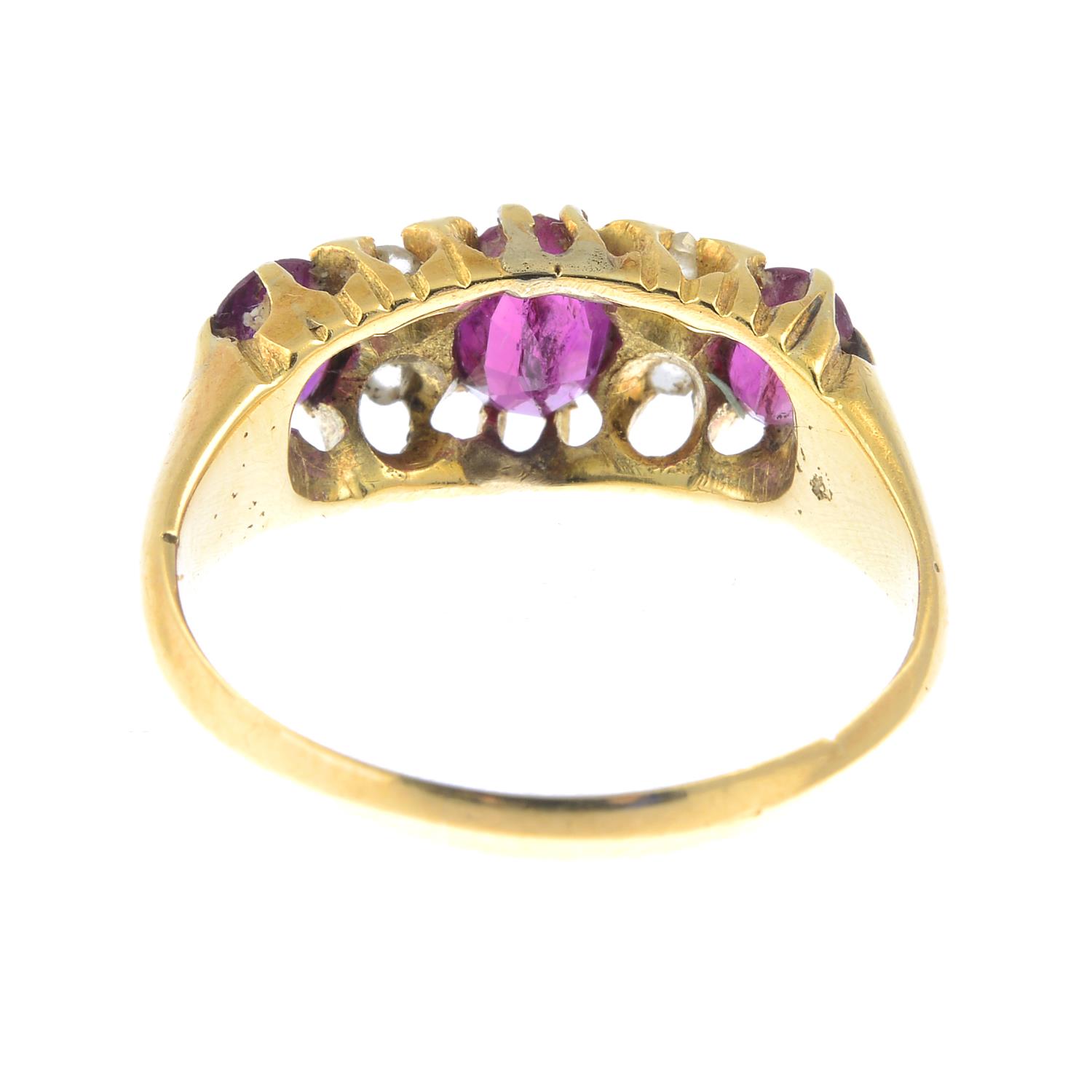 A ruby and diamond dress ring, with 18ct gold replacement band.Band with hallmarks for 18ct gold. - Image 2 of 2