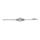 An early 20th century 14ct gold and platinum, old-cut and rose-cut diamond bar brooch.