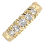 A 14ct gold diamond five-stone ring.Estimated total diamond weight 0.50ct,