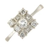 A vari-cut diamond cluster ring.Estimated total diamond weight 0.60ct,