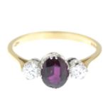 An 18ct gold ruby and diamond ring.Estimated total diamond weight 0.20ct,
