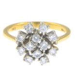 An 18ct gold diamond cluster ring.Estimated total diamond weight 0.60ct,