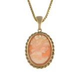 9ct gold shell cameo pendant with 9ct gold chain,