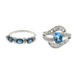 18ct gold blue topaz and diamond ring,