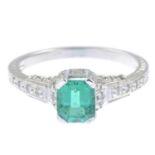 A green paste and brilliant-cut diamond ring.Estimated total diamond weight 0.30ct.Ring size M1/2.