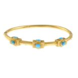 A late Victorian gold turquoise hinged bangle.