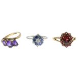 18ct gold diamond and sapphire cluster ring,