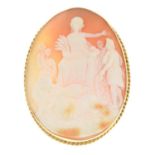 A cameo brooch.Stamped 9ct.Length 6.1cms.