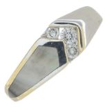 An 18ct gold mother-of-pearl and diamond dress ring.Hallmarks for Sheffield.