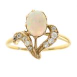 An early 20th century gold opal and diamond ring.Ring size K1/2.