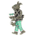 An emerald, pyrite and plique-a-jour enamel novelty brooch,