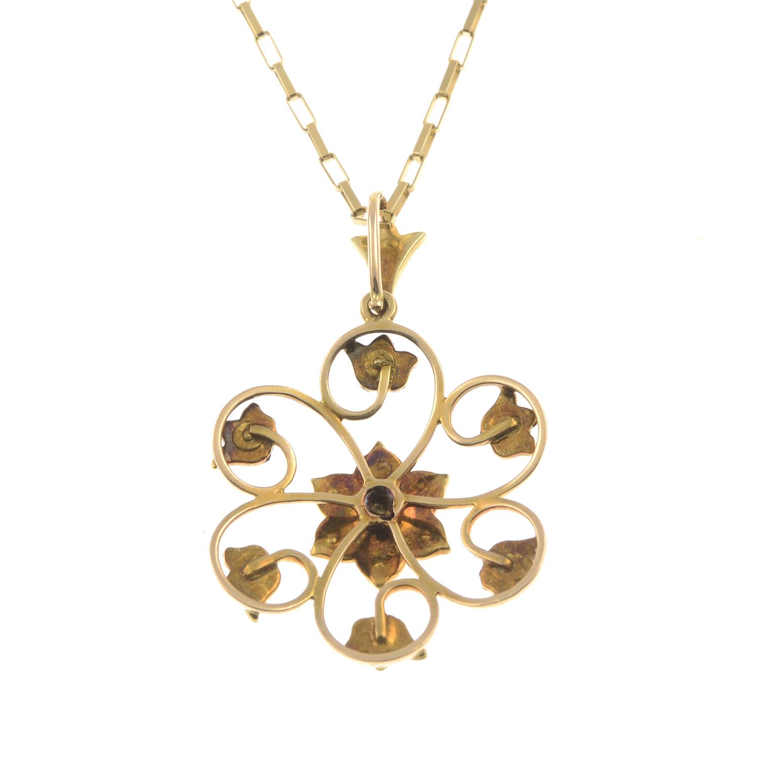 An early 20th century gold split pearl floral pendant, - Image 2 of 2