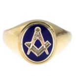 A 9ct gold Masonic and enamel swivel signet ring.Hallmarks for 9ct gold.