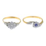 Mid 20th century 18ct gold and platinum sapphire and rose-cut diamond cluster ring.