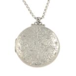 A silver locket, suspended from a chain.Hallmarks for London, 1992.Length of pendant 6cms.