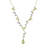 A peridot and diamond necklace.Estimated total diamond weight 0.10ct.