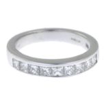 An 18ct gold square-shape diamond half eternity ring.Estimated total diamond weight 0.85ct,