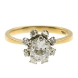 An old-cut diamond cluster ring.Estimated total diamond weight 1ct,