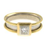 An 18ct gold diamond single-stone bi-colour ring.Estimated diamond weight 0.35ct,