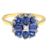 An 18ct gold sapphire and diamond floral cluster ring.Hallmarks for London, 1979.