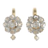 A pair of old and rose-cut diamond cluster earrings.Estimated total old-cut diamond weight