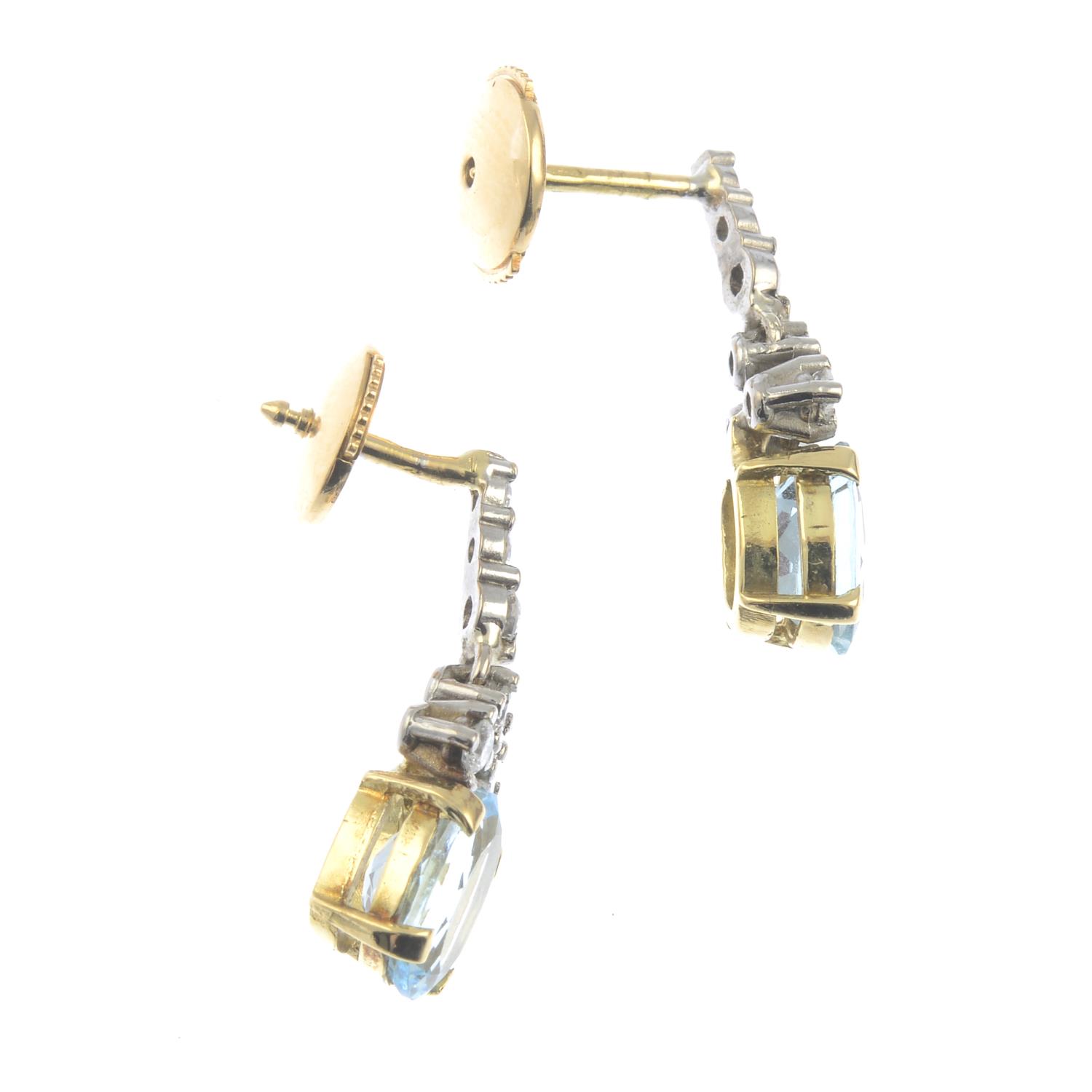 A pair of aquamarine and brilliant-cut diamond drop earrings.Estimated total diamond weight - Image 2 of 2