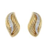 A pair of 9ct gold diamond bi-colour earrings.Hallmarks for 9ct gold.