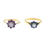 18ct gold brilliant-cut diamond and sapphire cluster ring,