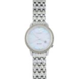 A lady's mother-of-pearl and diamond wristwatch,