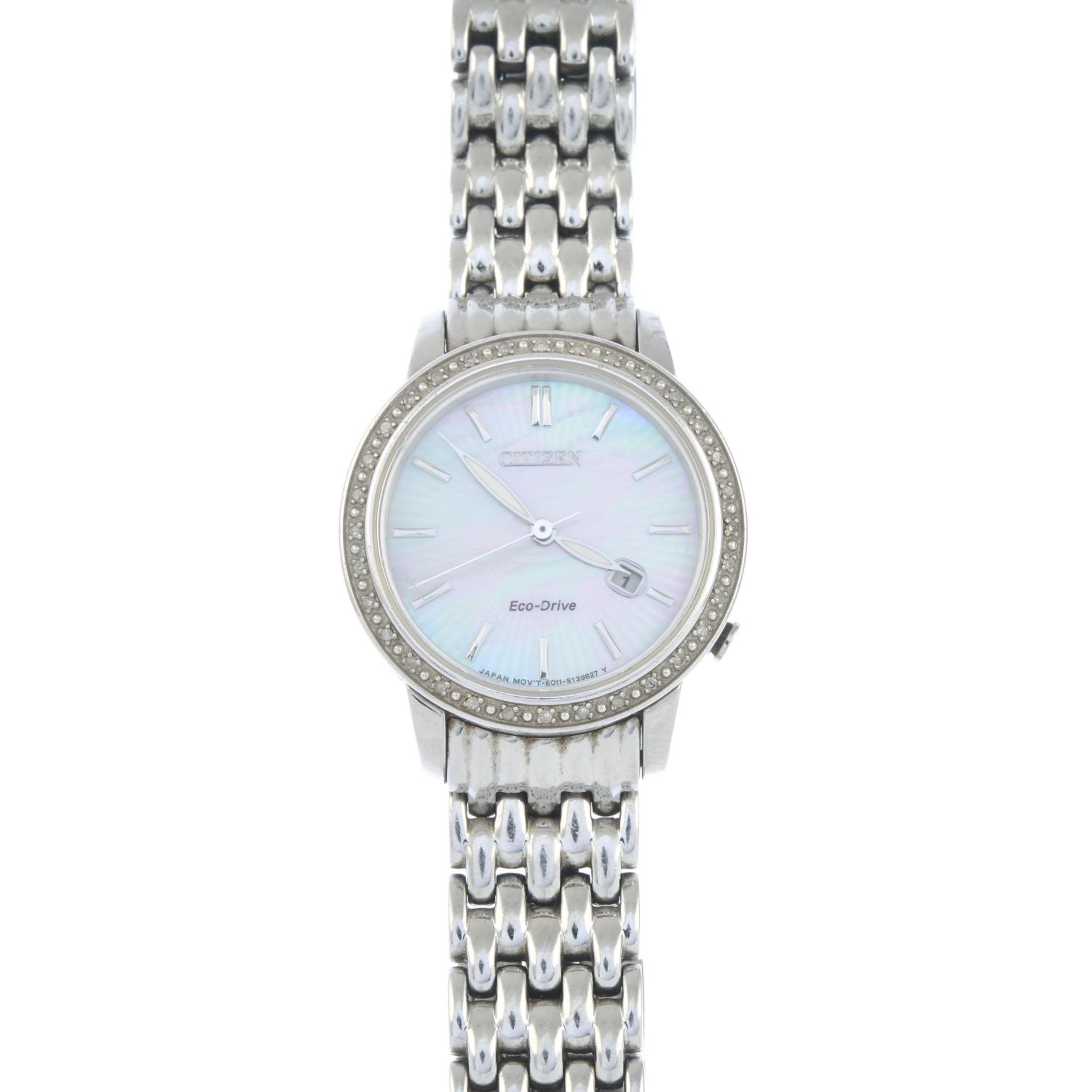 A lady's mother-of-pearl and diamond wristwatch,