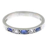 A mid 20th century sapphire and old-cut diamond band ring.Ring size R1/2.