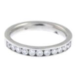 A brilliant-cut diamond half eternity ring.Estimated total diamond weight 0.45ct.Ring size J1/2.