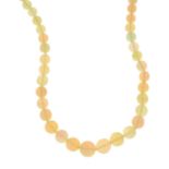 A graduated opal bead necklace, with 18ct gold pave-set diamond clasp.