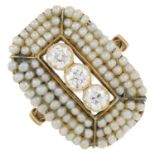 A late 19th century seed pearl and old-cut diamond ring.Estimated total diamond weight 0.60ct,