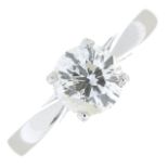 An 18ct gold brilliant-cut diamond single stone ring.Estimated diamond weight 1ct,
