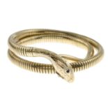 A 1960s 9ct gold ruby snake bracelet.Hallmarks for Birmingham, 1968.Inner diameter 5cms.