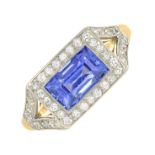 A mid 20th century 14ct gold and platinum, sapphire and circular-cut diamond dress ring.