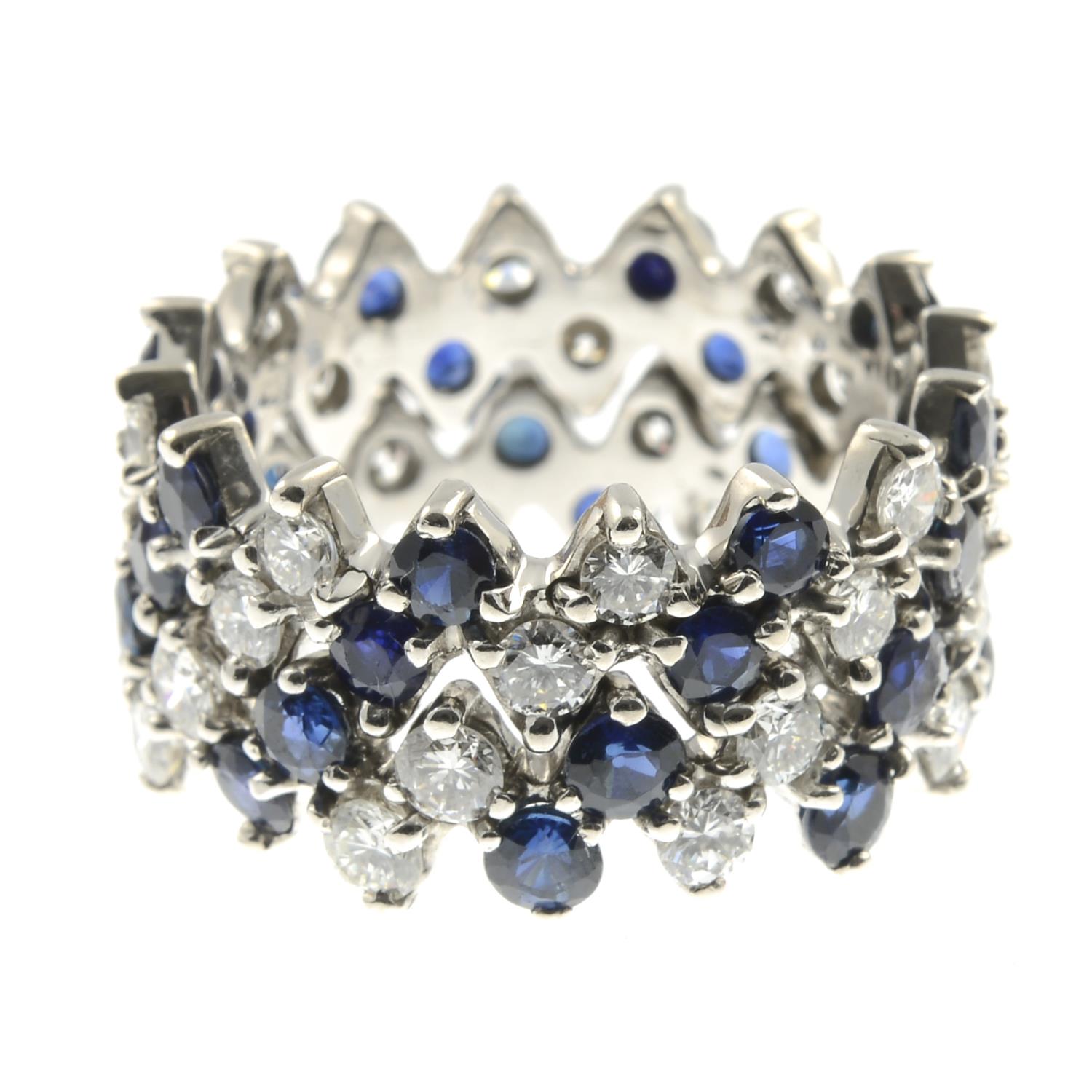 A sapphire and diamond band ring.Estimated total diamond weight 1.40cts, - Image 2 of 3