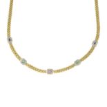 A necklace, set with gem and brilliant-cut diamond clusters,