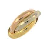 A 'Trinity' ring, by Cartier.Signed Cartier.Stamped 750.Ring size O.