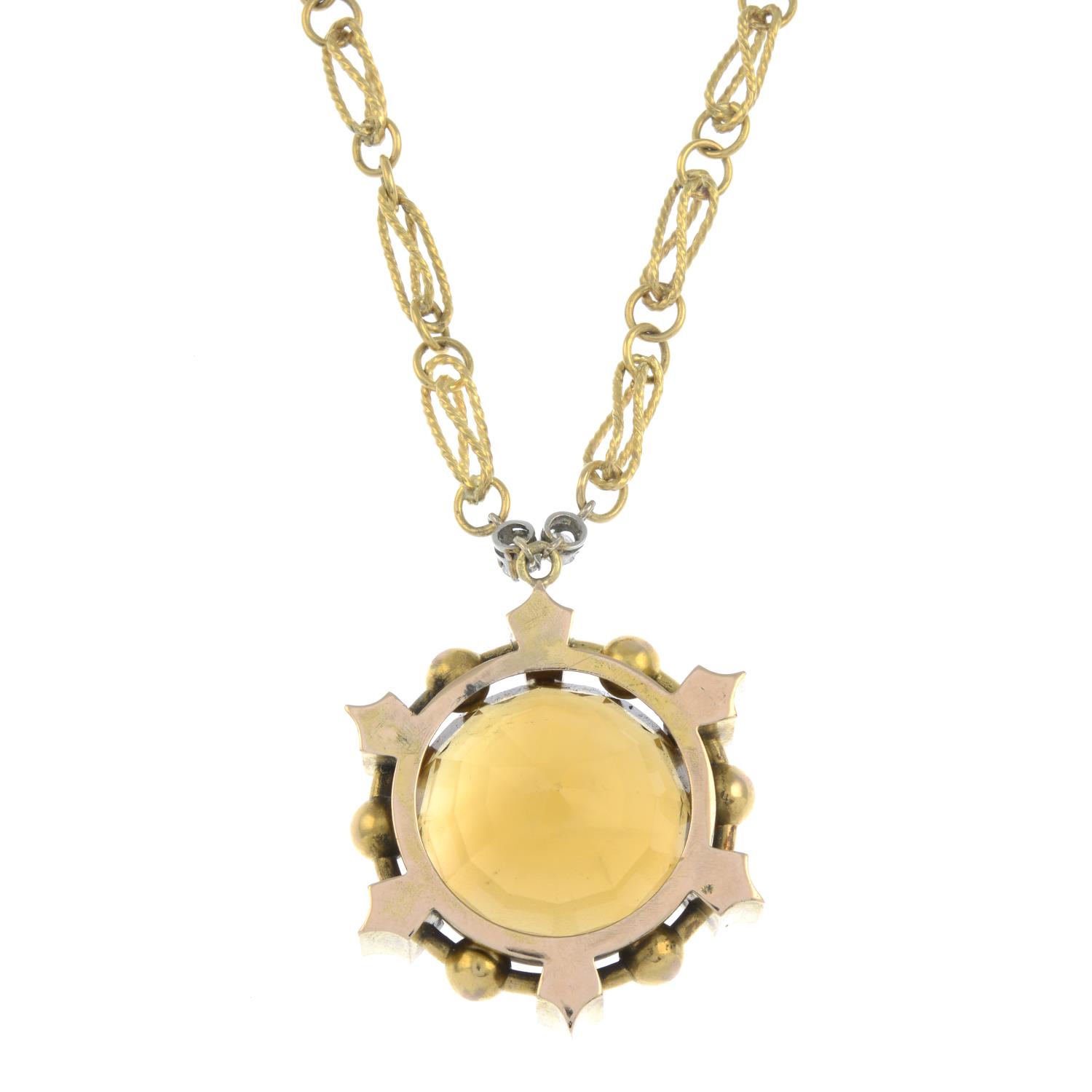 A late 19th century gold citrine and split pearl pendant, - Image 2 of 3
