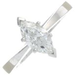 A platinum marquise-shape diamond ring.With report 14656401,