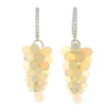 A pair of 18ct gold opal and diamond earrings, each designed as a bunch of grapes.