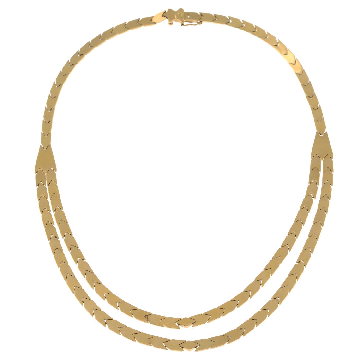 A mid 20th century 18ct gold chevron-link necklace.Stamped 750.Length 45cms. - Image 3 of 3