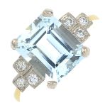 An aquamarine and brilliant-cut diamond ring.Aquamarine calculated weight 3.20cts,