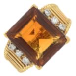 An 18ct gold citrine and brilliant-cut diamond ring.Citrine calculated weight 7.77cts,