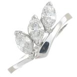 A platinum marquise-shape diamond three-stone ring.Total diamond weight 1ct,