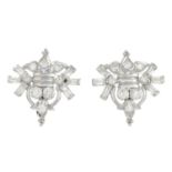 A pair of vari-cut diamond geometric earrings.Estimated total diamond weight 1ct.Length 1.8cms.