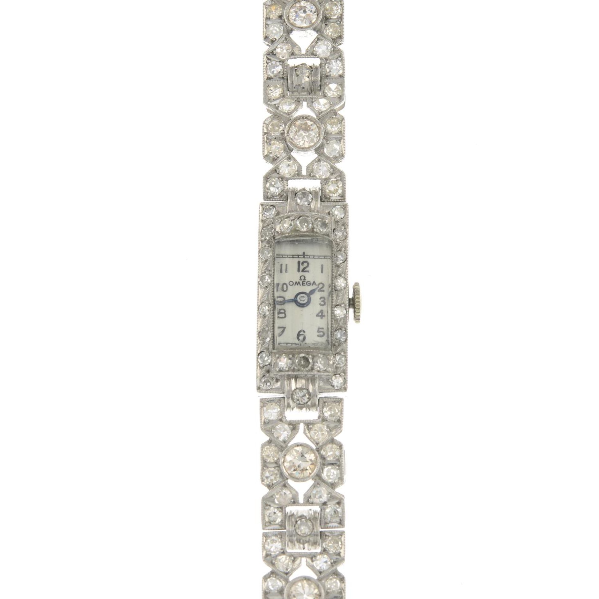 A mid 20th century platinum old-cut diamond cocktail watch,